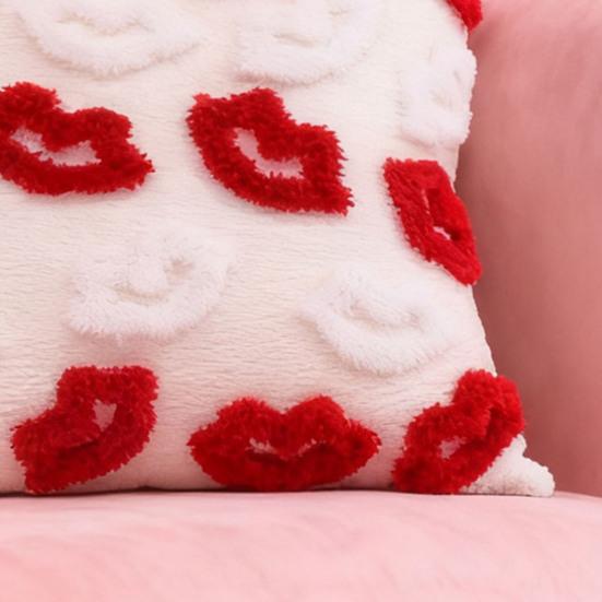 Valentinstag Kissenbezug Rot Plüsch Lippenmuster Wurfkissenbezug Weicher dekorativer Kissenbezug für Sofa Bett Zuhause Jubiläumsdeko