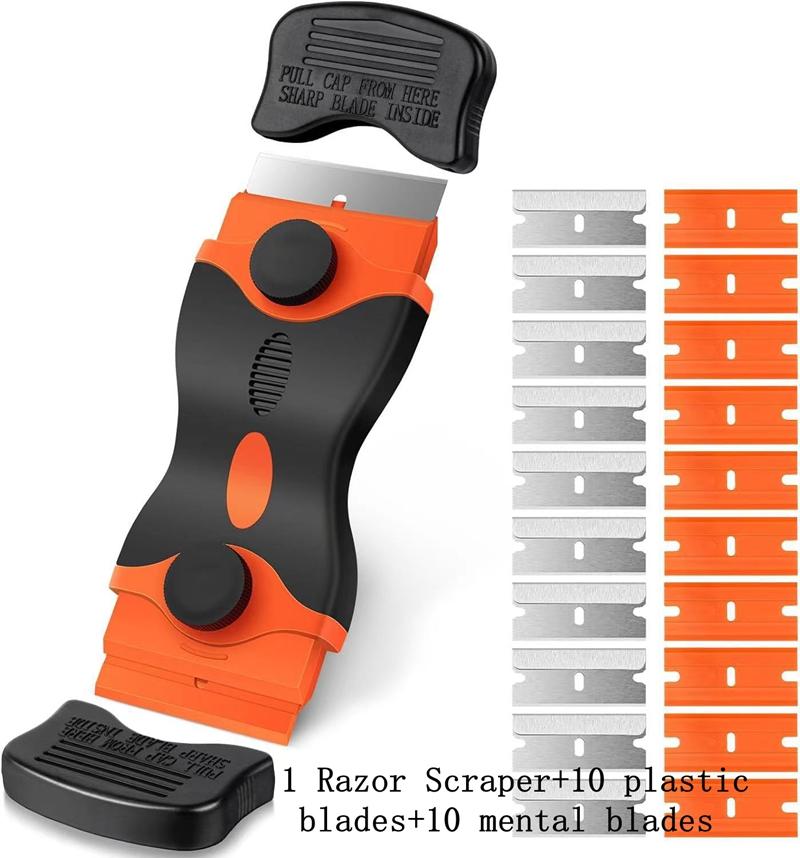 Plastic Scraper with Plastic/Metal  Blades Multipurpose Window Scraper Non-Scratch Scraper for Removing Stickers Decals Glue