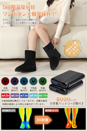 Fotiwa Electric Slippers, Cordless Foot Warmer, 5-Second Temperature Sensing, Winter 2025 Edition, Fast Heating, 2 8000mAh Batteries, Double-Sided Hea