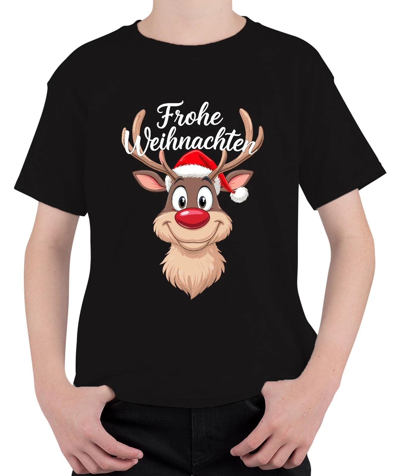 Frohe Weihnachten Rentier Rudolf Weihnachtsmütze Lustig Cartoon Unisex Kinder T- M