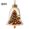 Miniature Holiday Scene Hanging Balls 3D Christmas Bell Ornament, Winter Clear Decoration with Santa Festive Window Shelf Decorations Snowman Reindeer