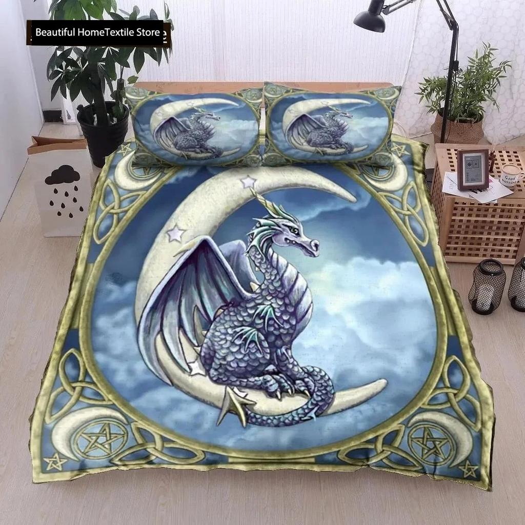 Dragon Printed Duvet Cover King Queen Western Magic Dragon Bedding Set Teen Adults Ancient Mythical Animal Polyester Quilt Cover