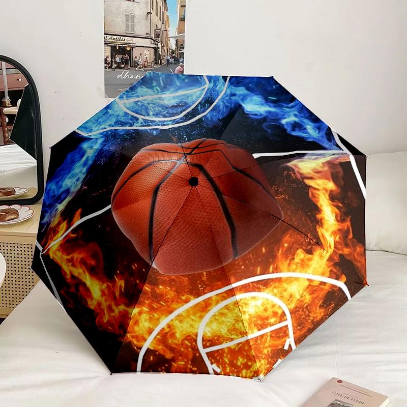Basketball On Fire And Ice Umbrella 8-Frame for Travel, Camping, Casual Lightweight Portable Umbrella, Essential for Every Family Holidays Gift