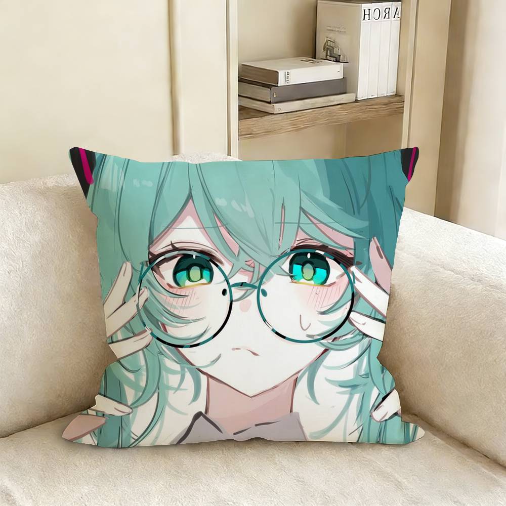 Anime M-Miku Various Sizes Square Pillow Case For Car Home Bedchamber Decor