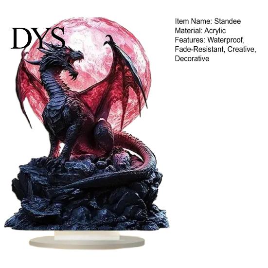 Creative Desk Ornament 2D Acrylic Dragon Moon Crystal Ball Sculpture Figurine, Waterproof Western Dark Fantasy Art Display Themed for Living