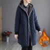 Giacca di Cotone a Righe Autunno Inverno Donna Caldo Peluche Ispessito Cappotto con Cappuccio Moda Largo Femminile Casual Soprabito Lungo
