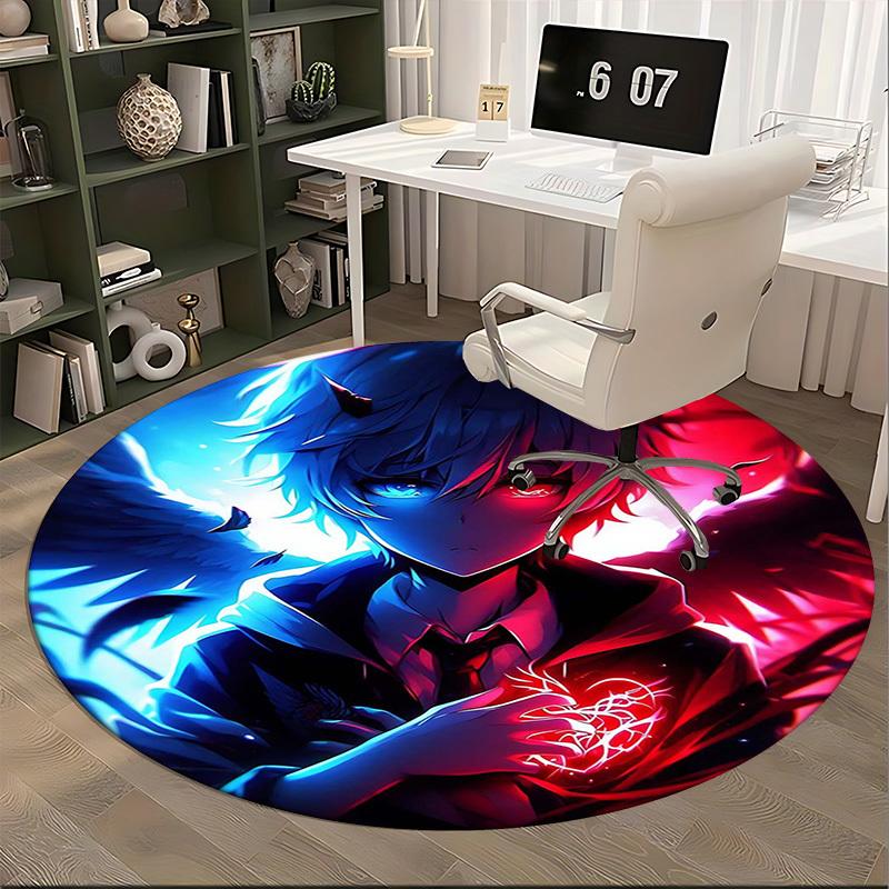 1pc Anime Devil Design Round Carpet - Office Chair Mat, Non-Slip Rug for Home Decor, Living Room, Bedroom, Game Room