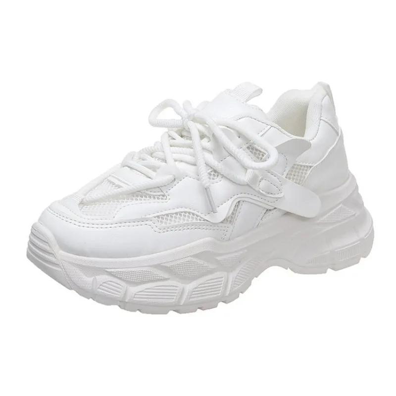Women Trendy Color-blocked Brand Design Thick-soled Sneakers New Fashion Lace-up Mesh Breathable Tennis Shoes Mujer Zapatos