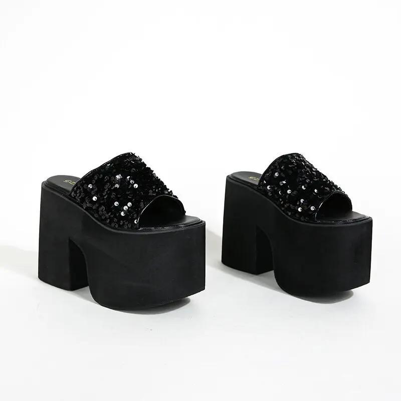 2024 Summer New Thick Heel Slippers Fashion High Heels Thick Sole Women's Slippers Women Shoes Pantuflas De Mujer