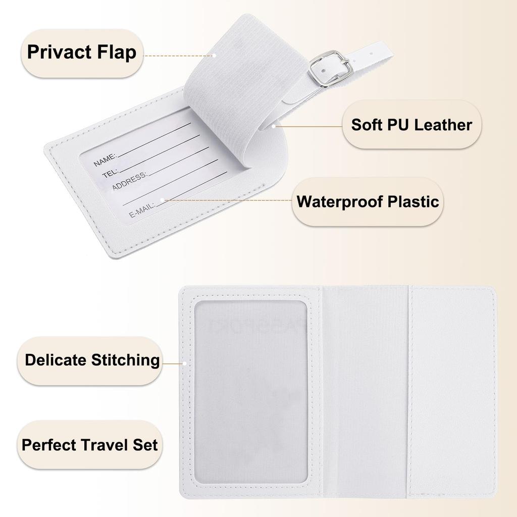 PATIKIL Passport Cover Holder and Luggage Tag PU Leather Passport Case Holder Travel Tag Suitcase Identifier Travel Accessories for Men and White Set,