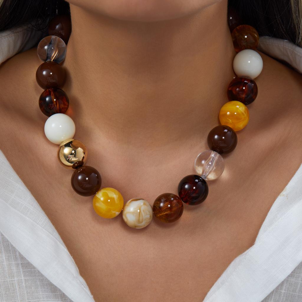 Exaggerated Colorful Chunky Beads Necklaces for Women Men Handmade Round Resin Beaded Chain Choker Statement Charms Jewelry