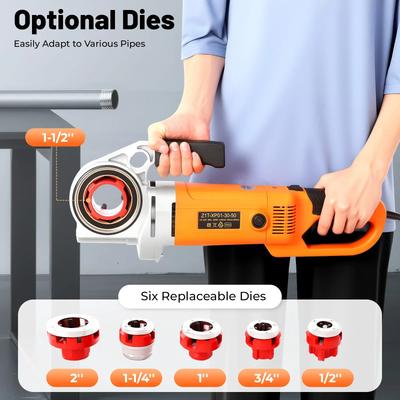 Maschinetta elettrica per filettare con 6 matrici 2'', 1-1/2'', 1-1/4'', 1'', 3/4'', 1/2'', 2300W PortatileKit di attrezzi a cricchetto per filettatura tubi
