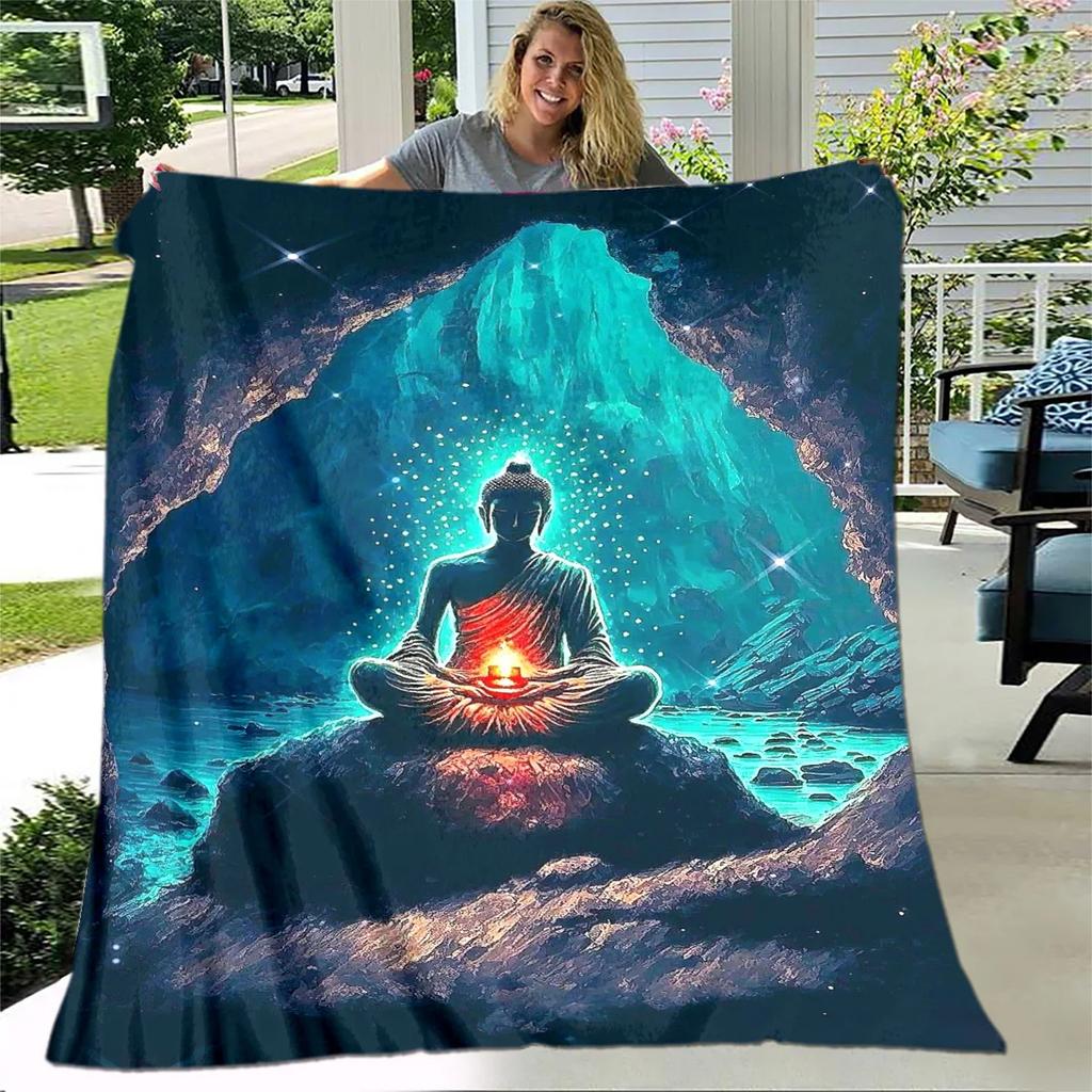 Coperta in Peluche Buddha Sakyamuni Bodhisattva Guanyin del Buddismo, Coperta in Flanella Coperta Plaid per Soggiorno Camera da Letto Letto Divano Preghiera