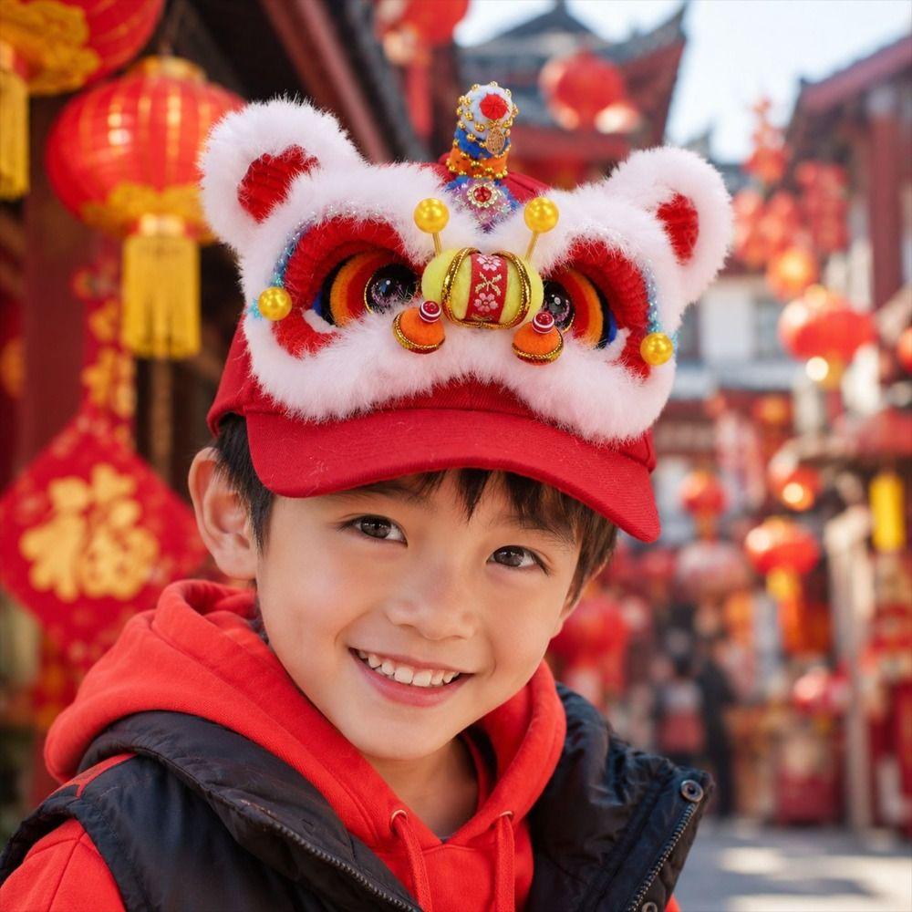 Plush 3D Lion Dance Hat Lightweight Casual Beach Cap Creative Gift Breathable Sun Visor Hat