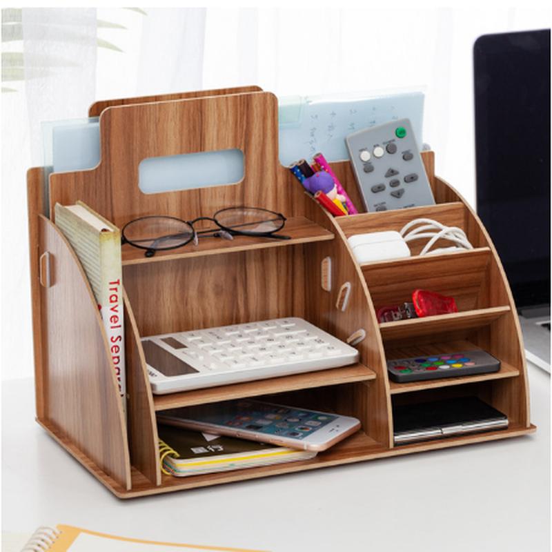 Деревянный органайзер для стола офисное бюро держатель для ручек деревянный сортировщик с ящиком органайзер для ручек и карандашей книжная полка ZM902 коричневый 12629₽