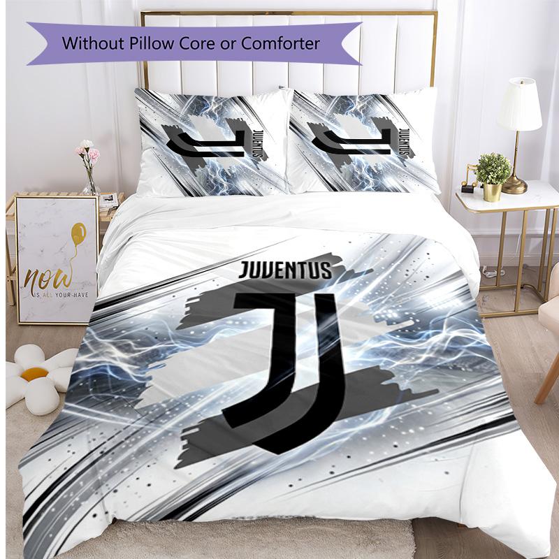Juventus FC Pattern Printed 3PCS Bedding Set Soft Skin-Friendly Washable Duvet Cover & Pillowcases Set All Season Bedroom