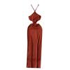 Slim Looking Hollow-out Halter Dress Socialite Mop Sling
