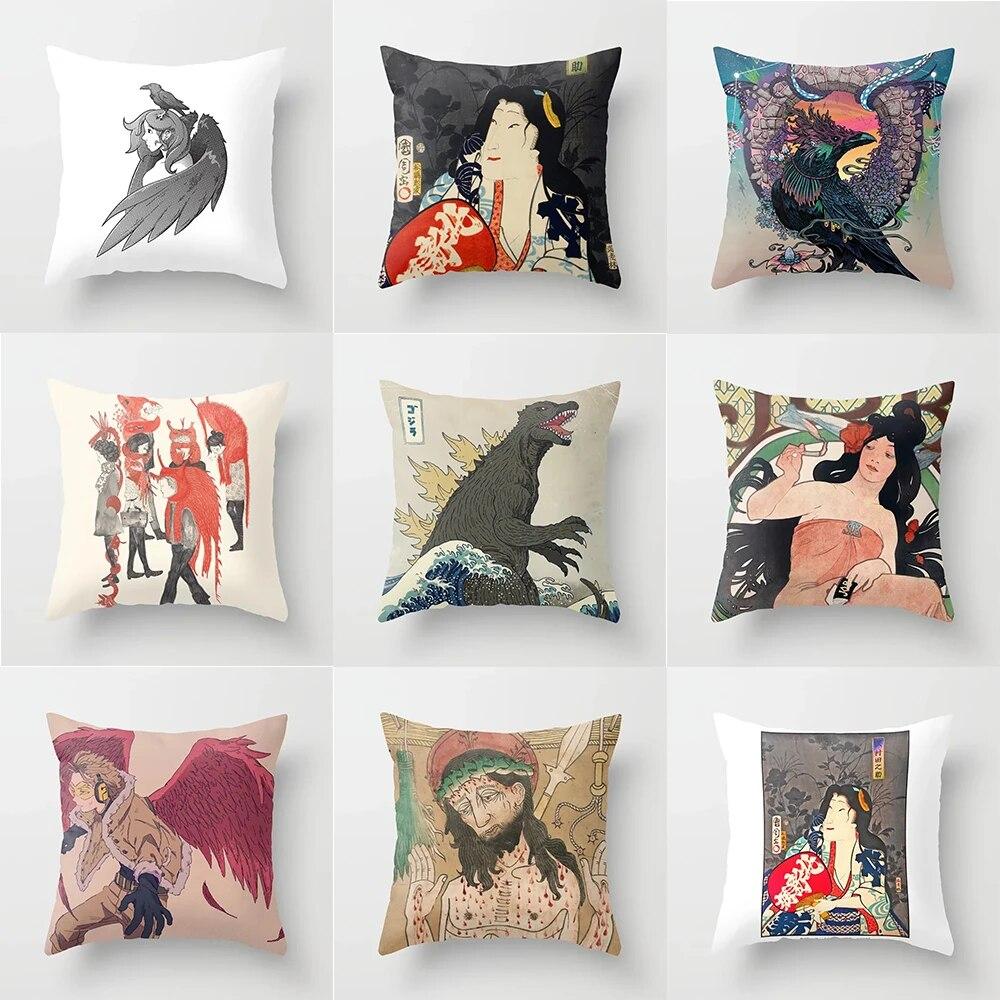 Cushion Covers Japanese Mythology Printed Pillow Cases for Bedroom Living Room Home Decor