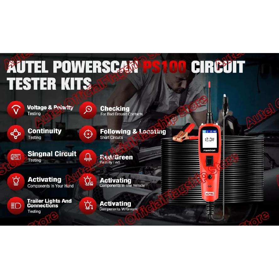 Newest Autel PowerScan PS100 Electrical System Diagnosis Tool Circuit AVOmeter Tester With Flashlight Four Work Modes