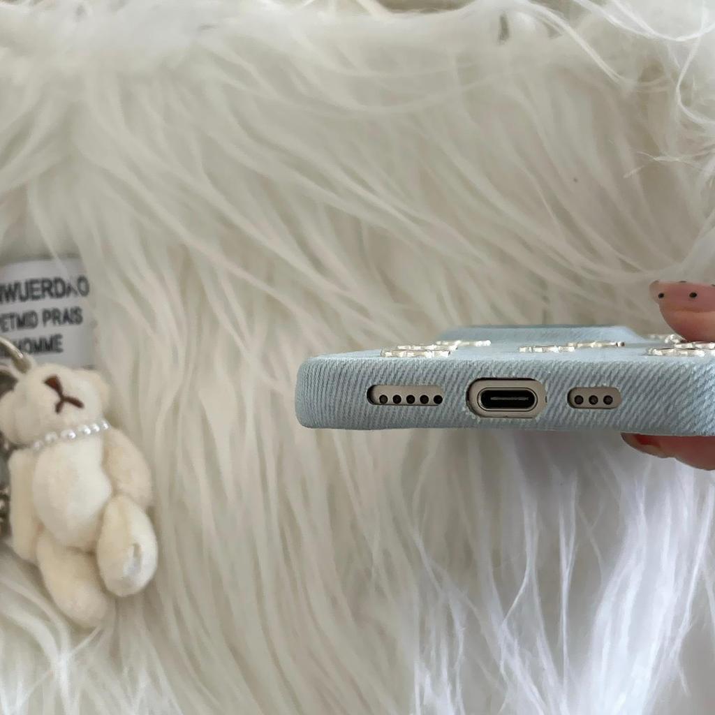 Creative Denim 3D Floral Case for iPhone 16 Pro Max/Apple 17 Pro/14/15