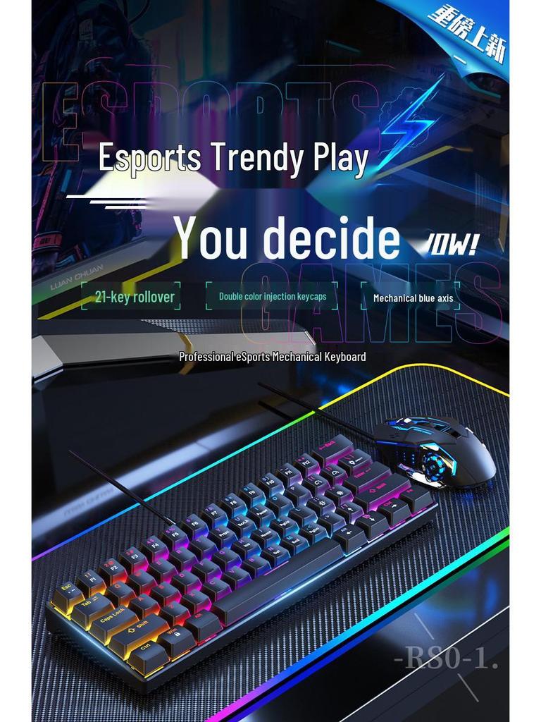 Wired Mechanical Keyboard & Mouse Set with Blue Switch for Gaming & Office Use