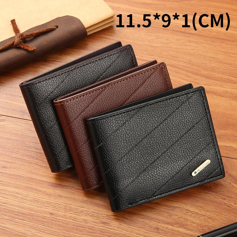 Men's Slim Bifold Wallet Textured Diagonal Pattern Black Leather Multi-Card Slots Soft Minimalist Stamp Logo Luxury Youth Style