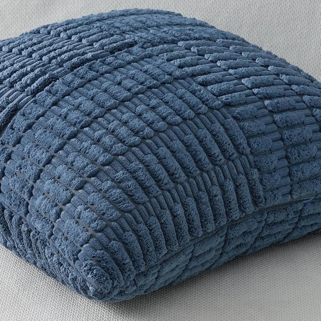 Blue Throw Pillow Covers 18x18 Inch Soft Corduroy Pillow Cover Boho Textured Striped Patchwork Cushion Case for Couch Sofa Bed