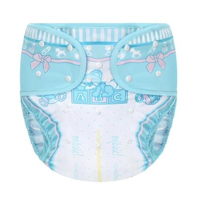 LittleForBig Adult Cloth Diaper Cover with Cute Teddy Pants Design, Adjustable Waist and Length, Snap Closure, Leak-Proof, Breathable, Washable, Blue