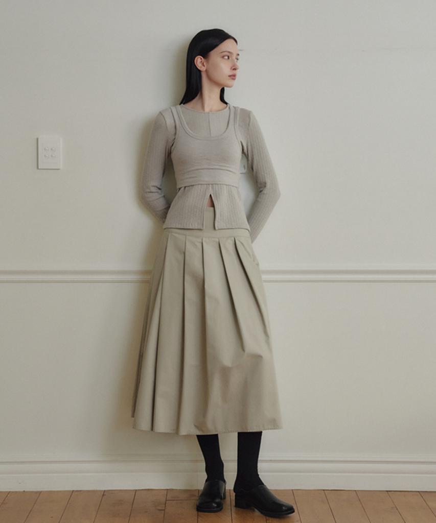 Marot Two-Way Pleated Long Skirt_Pale Khaki