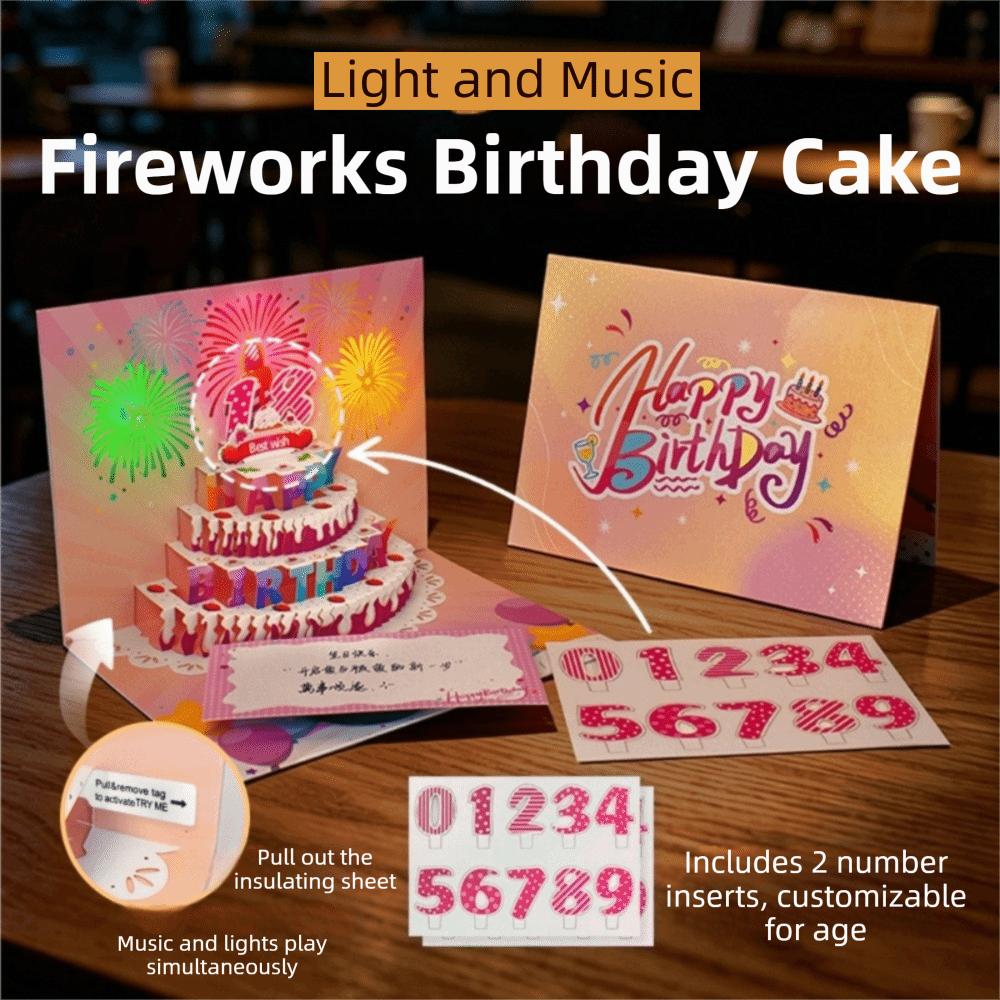 Foldable Happy Birthday Greeting Card Pop Up Blessing Cake Holiday Card  Birthday Gift