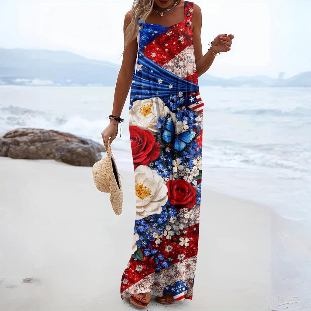 Combinaison Pantalon Femme Mode Décontractée Poches Latérales Combinaison à Imprimé Floral