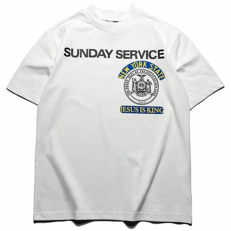 

Sunday Service Jesus Is King New York State Seal Graphic T-Shirt Kanye Hip Hop Oversized White Unisex Streetwear T-shirt 4XL