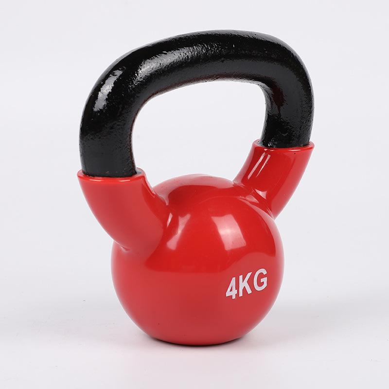 Plastic-Coated Cast Iron Kettlebell with Colored Handle for Home Fitness, Squat, Arm, and Glute Training.
