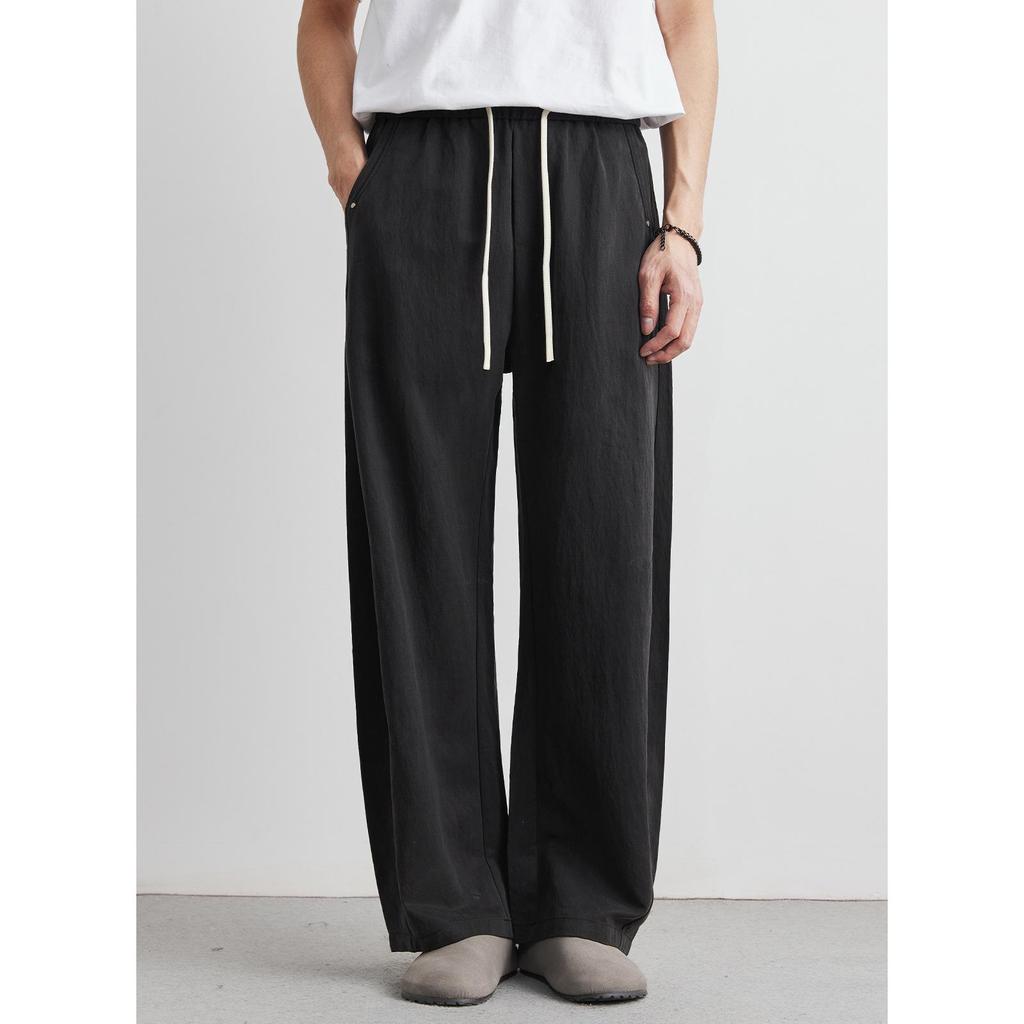 Men's Spring/Summer Loose Straight Leg Ice Silk Trousers - Wide Leg Tencel Drape Casual Pants