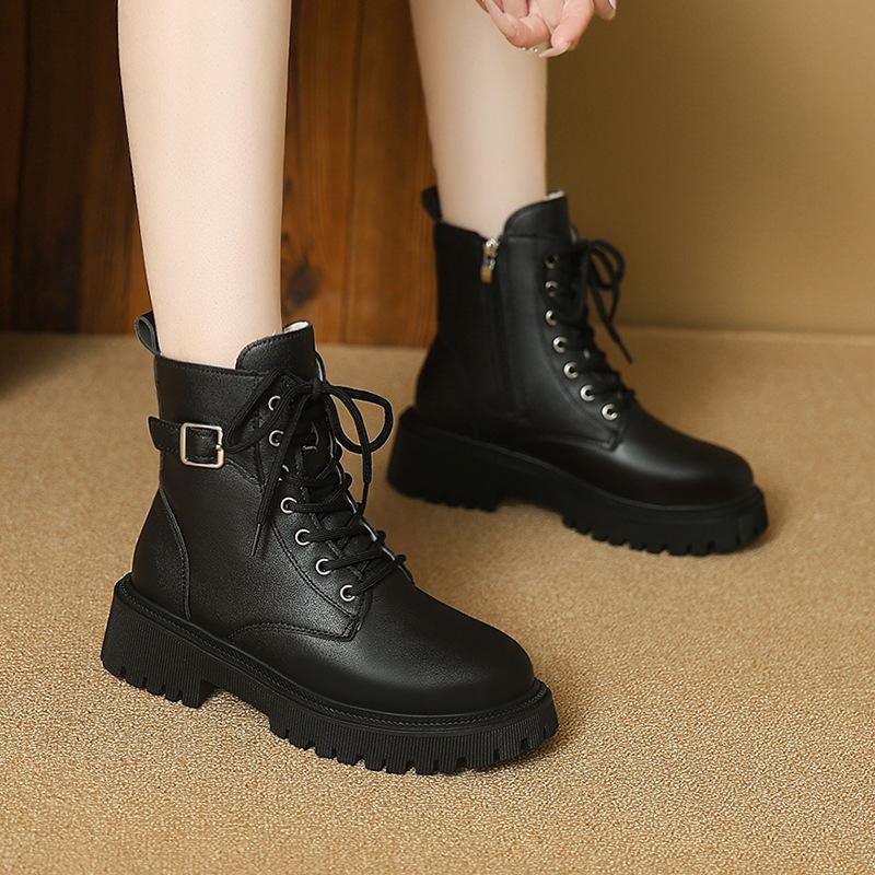 Women's Belt Buckle Soft Sole Winter Warm Fur One Snow Boots Padded Lined Ankle Boots Non-Slip Hiking Casual Sports Cotton Boots Martin Boots