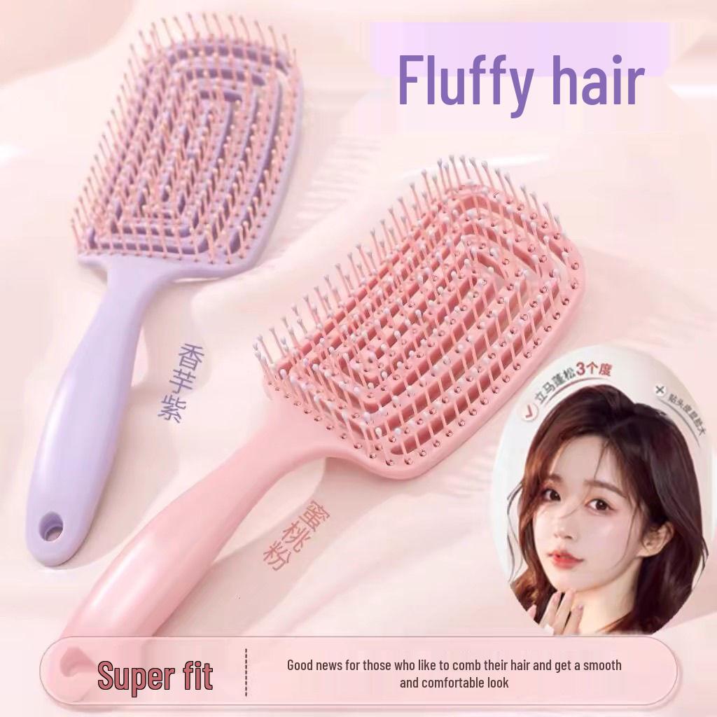 Large Curved Fluffy Hair Comb for Women with Airbag Ribs Large Hollow Pink - 1 piece