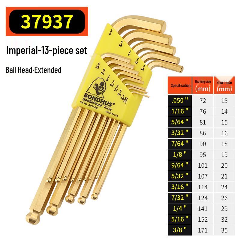 BONDHUS Protanium Steel 13-Piece Imperial Ball End Hex Key Set Imperial 13-Piece Set