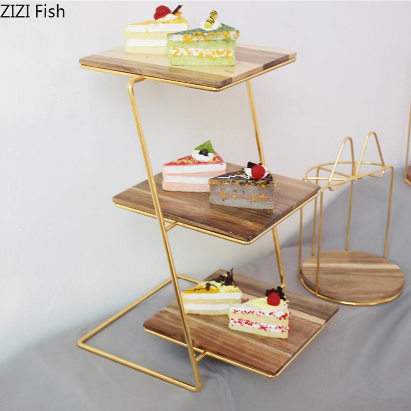 Dreistufiger Dessertkuchenständer Holz-Essteller Haushalts-Brotteller Geschirrplatte Restaurant Hotel Erfrischungsgerichte