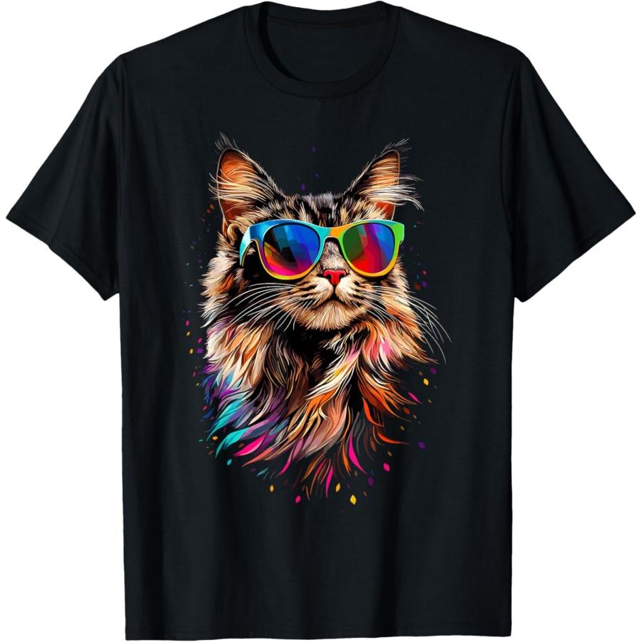 Maine Coon Cat with Sunglasses Cute Maine Coon Cats Lover Men Women Kids T-Shirt XXXXXL чёрный