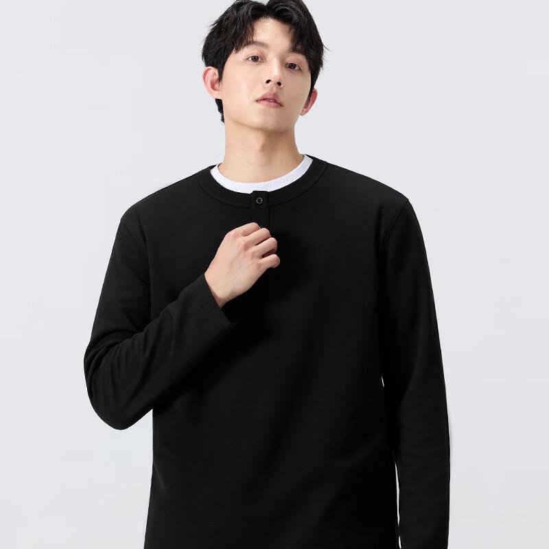MINISO Men's American Retro Henley Long Sleeve Tee
