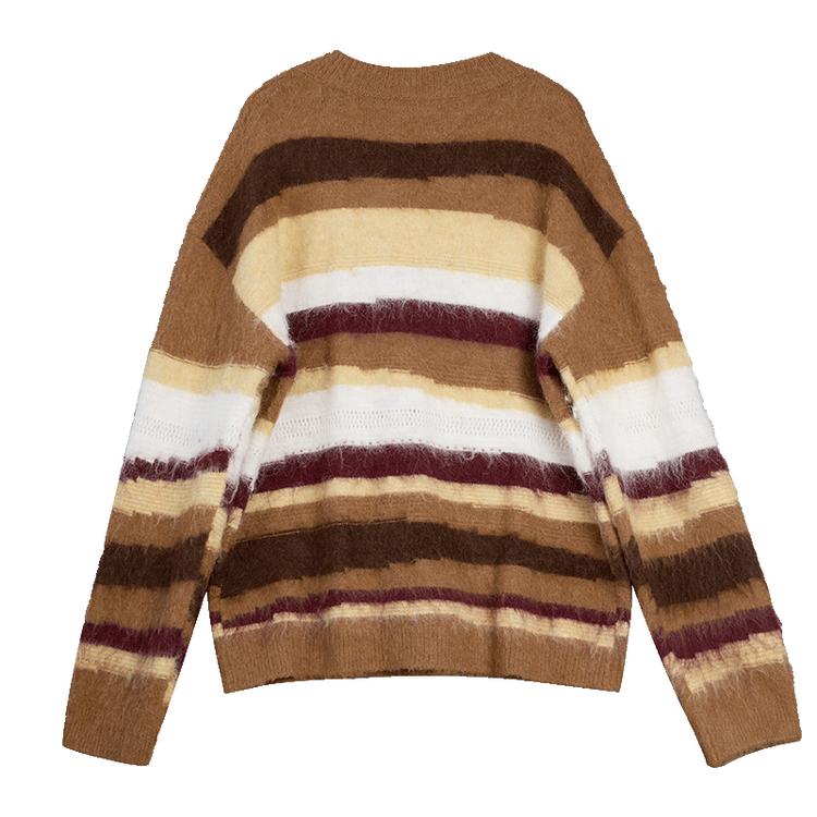ELLE French Vintage Melange Casual Loose Versatile Long Sleeve Striped Cardigan Plush Knit Sweater Women Tops EZ53471