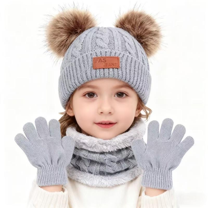 Baby Winter Knitted Hat Gloves Scarf Sets Boys Girls Warm Ear Protection Beanie Hat Gloves Knit Children'S Winter Accessories