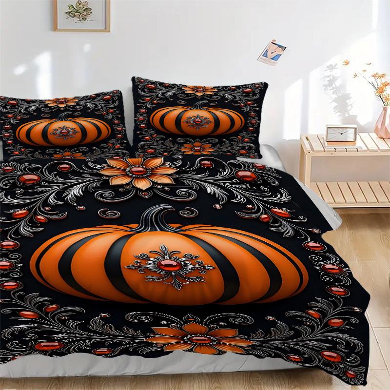 

3pcs Halloween Pumpkin Decorations Duvet Cover Set - Machine Washable, Includes 1 Cover and 2 Pillowcases, No Core Included yy251013115 135x200cm