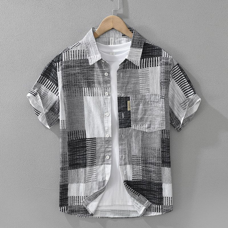 Summer Tokyo Hong Kong Style Trendy Short sleeve Shirts Men's Clothing Ruan Shuai Qing over Print Loose Casual Shirt New