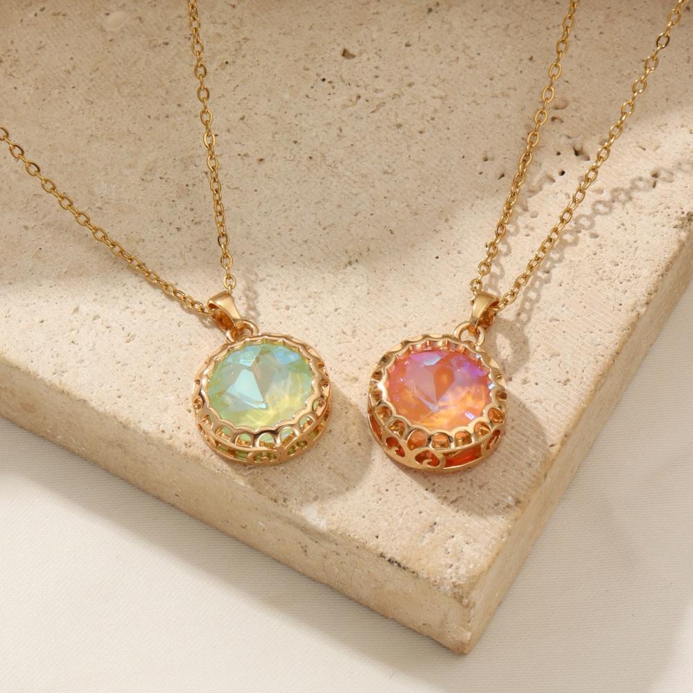 1 Piece Trendy Colorful Round Pendant Necklaces for Women Gold Color Stainless Steel Necklace Jewelry Party Accessories