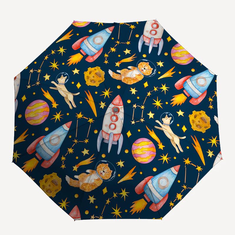 Space Exploration, Astronaut Pets Theme 8 Bone Hand Automatic Folding Umbrella, Compact and Portable Design, A Perfect Gift for Birthday, Ch