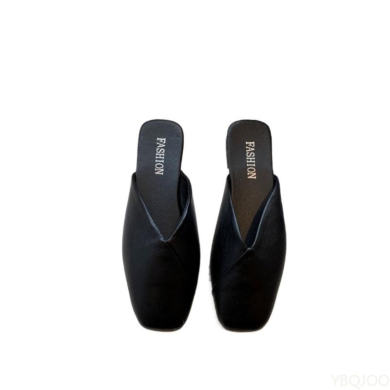 2025 New Summe Fashionable Casualr Outerwear Baotou Half Dragged Women's Shoes Elegant Square Closed Comfortable Flat Shoes