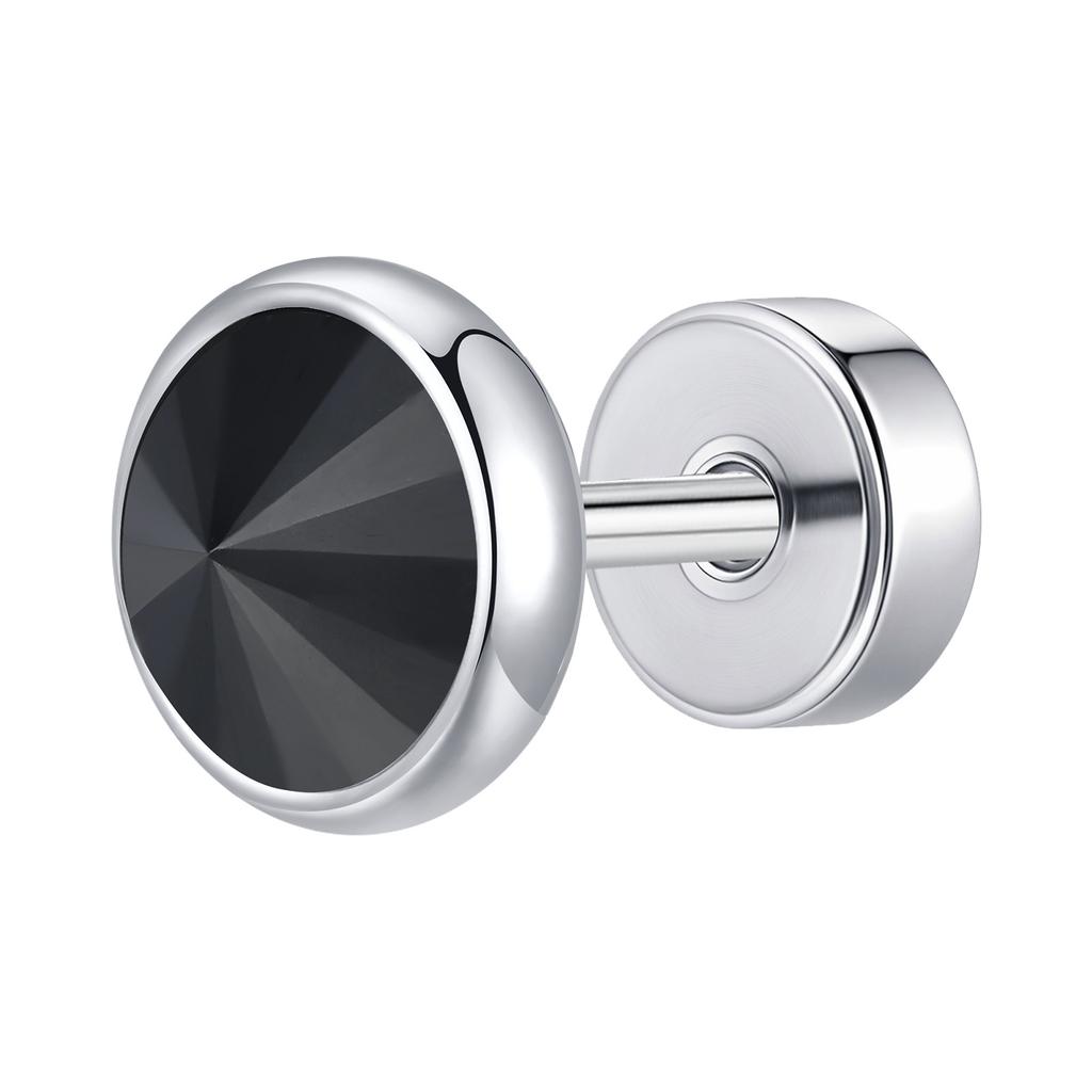 Vnox Multi-faced Cut Zircon Stone Earrings for Men Boys, Screw Back Stud Barbell Shaped Earrings,Black Stainless Steel Jewelry