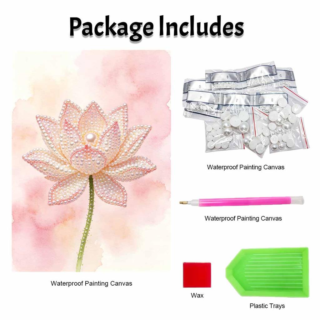DIY Frameless Pearl Painting Kit Elegant Pink Lotus Flower 3D Shiny Bead Art Canvas Relaxing Craft for Adults Home Wall Decor Gift