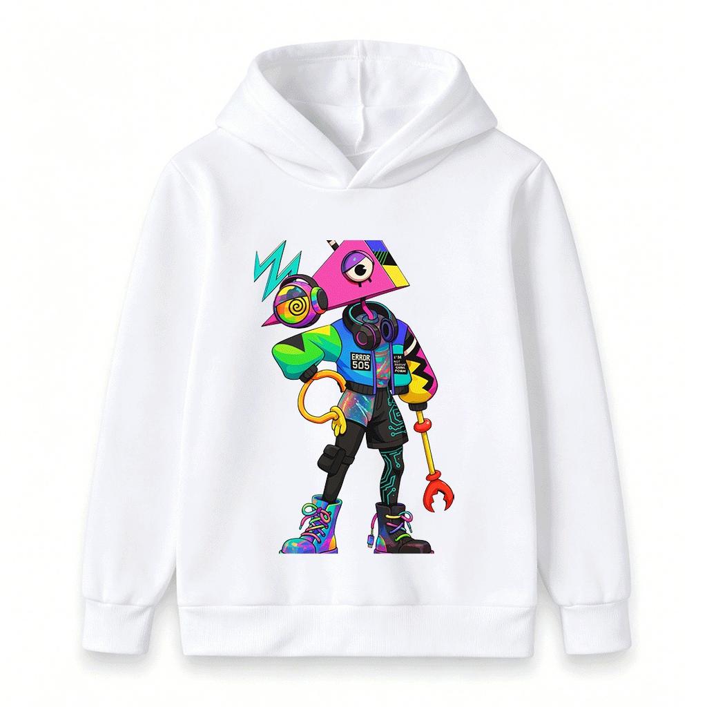 Kids Boys Girls Pullover Hoodie, Stylish Cyberpunk Triangle Head Eye Cartoon Print Casual Long Sleeve Sweatshirt for Children